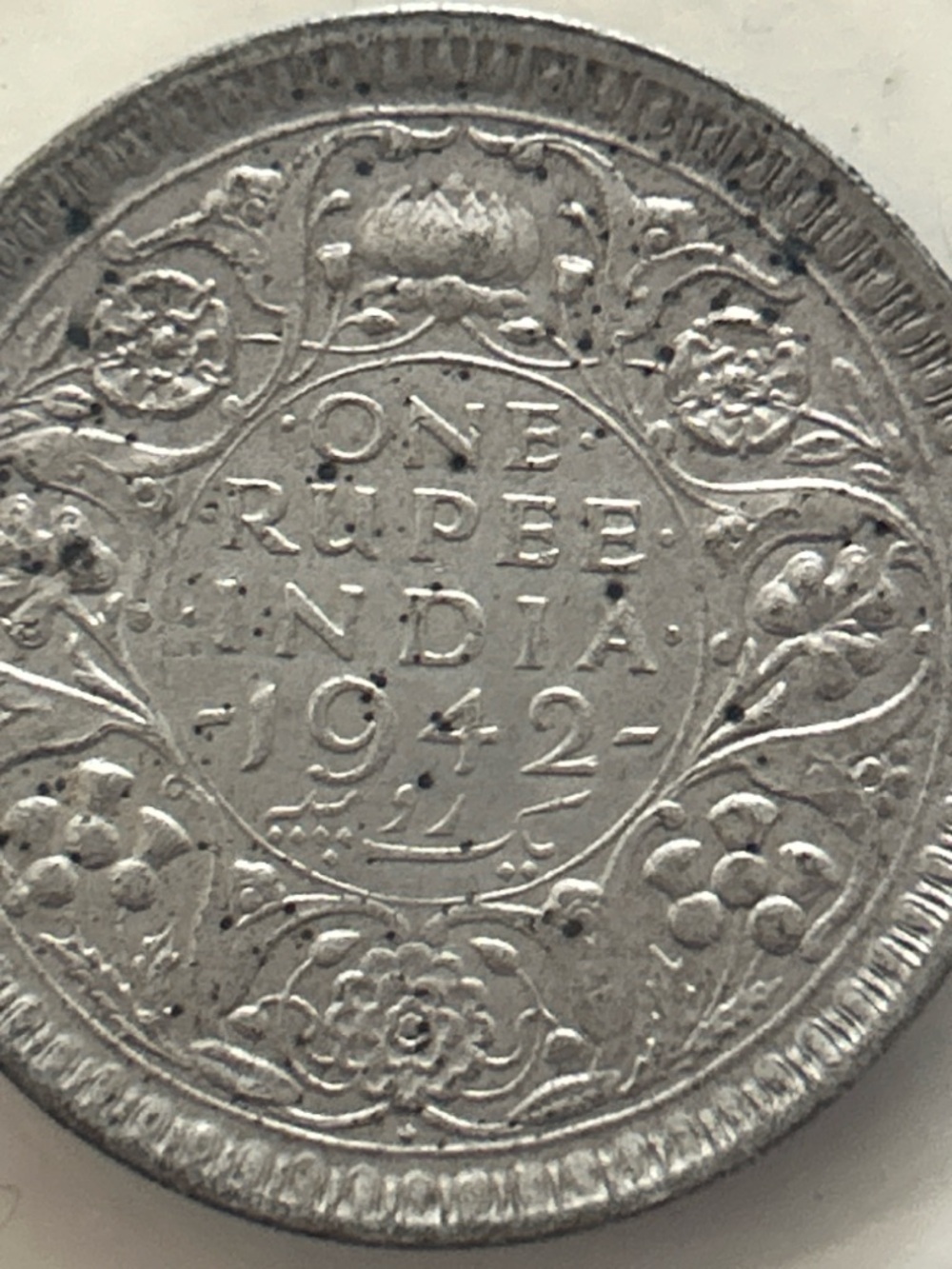 1942 India 1 Rupee Vintage Silver Coin in Protective Sleeve